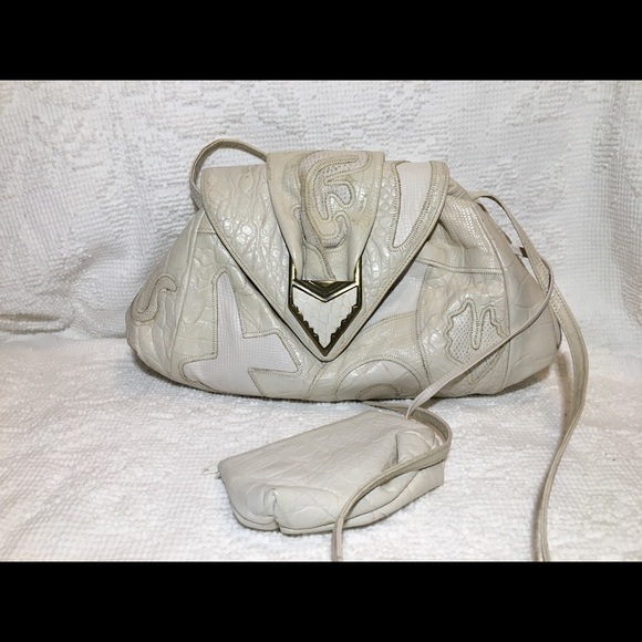 Sharif Handbags - Vintage 80s Sharif Applique Reptile Pouch Clutch